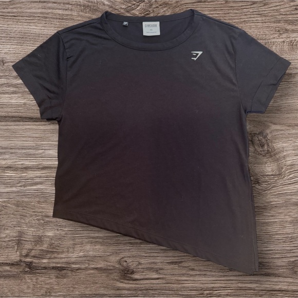 GYMSHARK Black XS Asymmetrical Hem T Shirt Active Workout Side Slit Lightweight - Picture 4 of 10